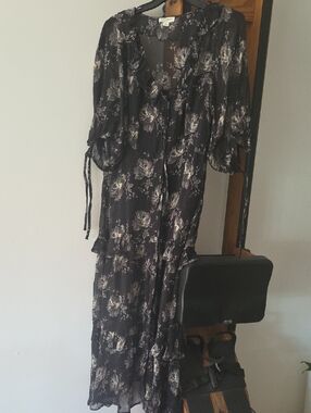Tecovas Black Floral Maxi Dress with Cream Print